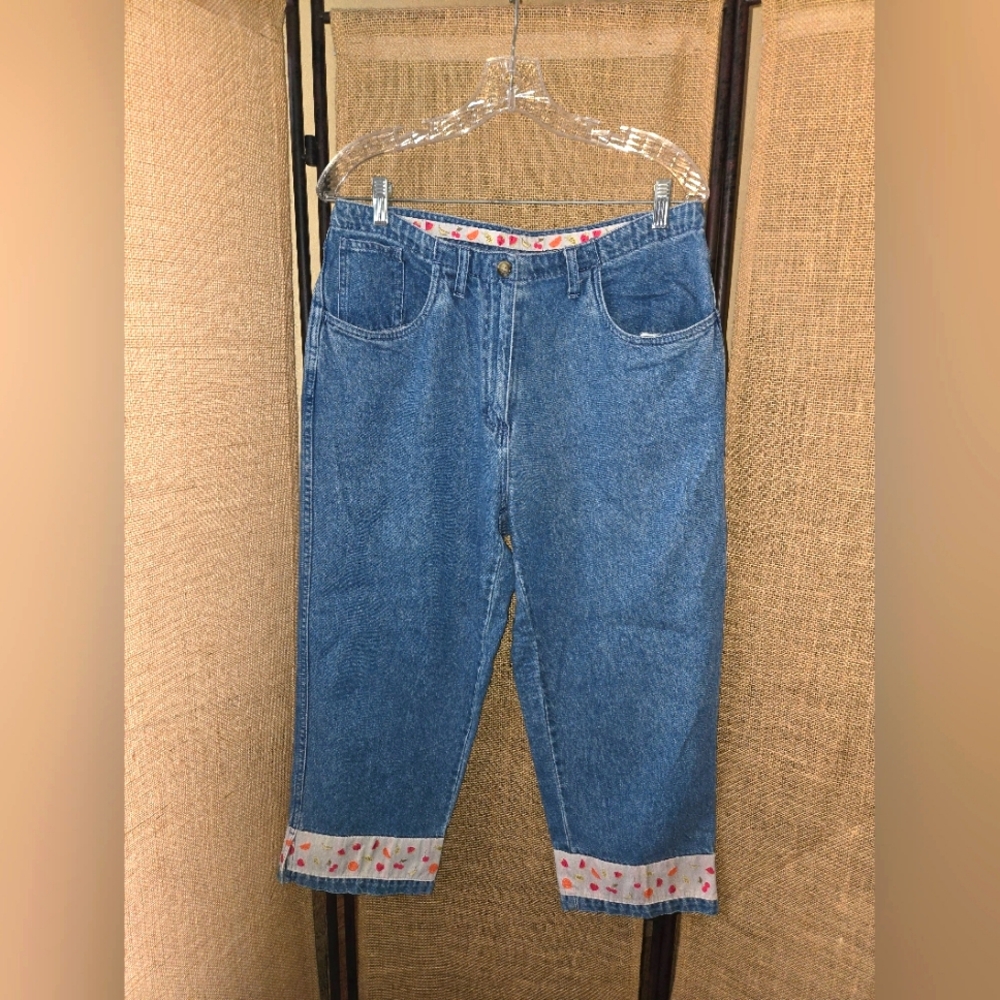 Women's Christopher & Banks Fruit Ribbon Embellished Denim Capris Size 10